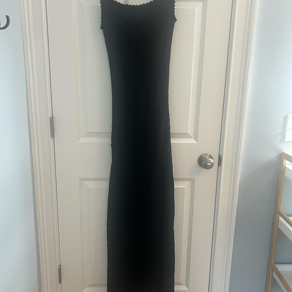 Carmen Marc Valvo Black Textured Maxi Dress